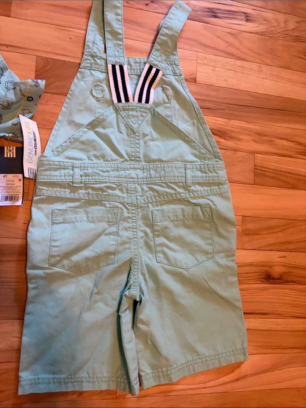 OshKosh B'gosh Mint Green Short Overalls with Printed Mint Shirt